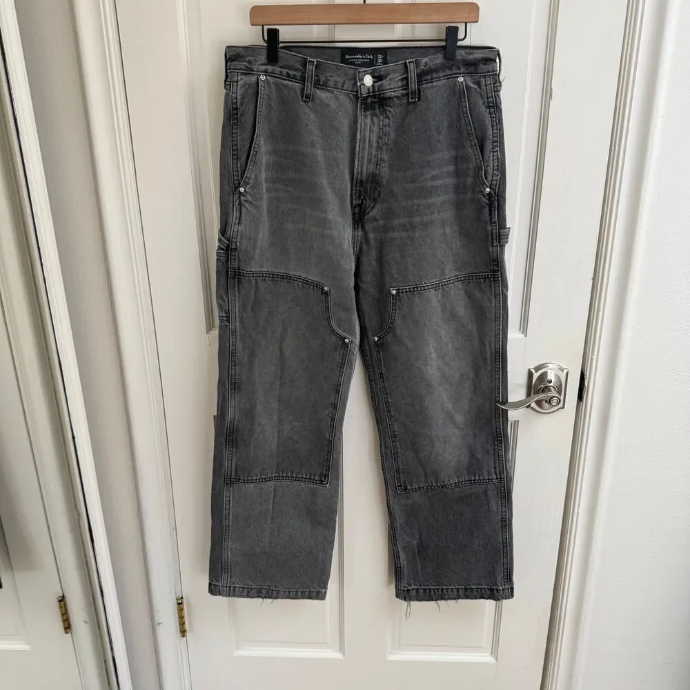 Abercrombie & Fitch Authentic Rigid Denim Baggy Carpenter Jeans Gray 32x30